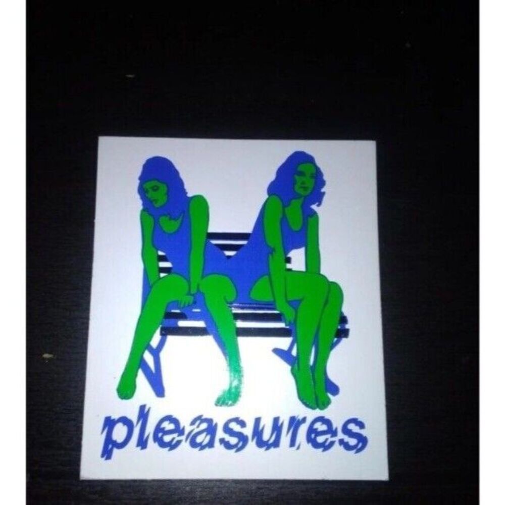 Pleasures two girls on a bench sticker Box logo multi color sticker Rare #p